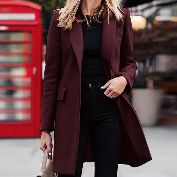 Women's Double-Breasted Knee-Length Notch Lapel Blazer Long Coat