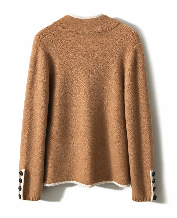 Women's Knit Button-Front Cardigan Sweater – Contrast Trim And Cuff Buttons