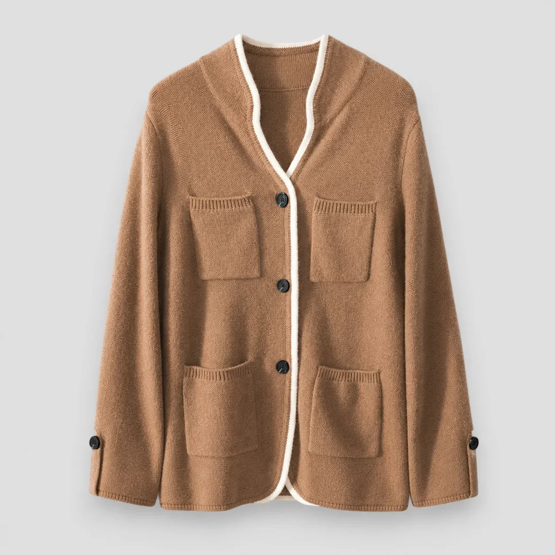 Women's Knit Button-Front Cardigan Sweater – Contrast Trim And Cuff Buttons