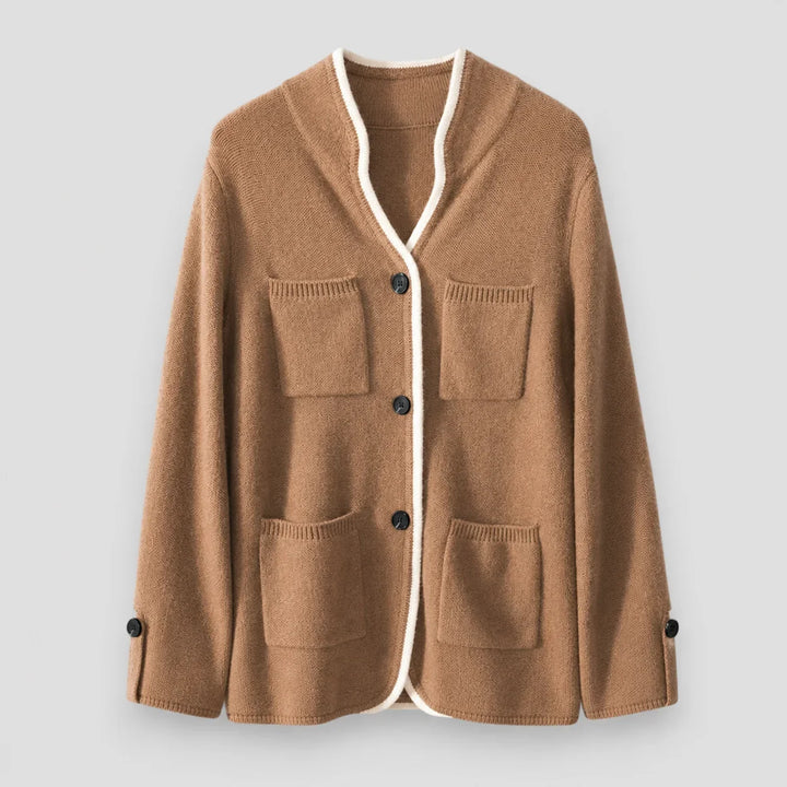 Women's Knit Button-Front Cardigan Sweater – Contrast Trim And Cuff Buttons