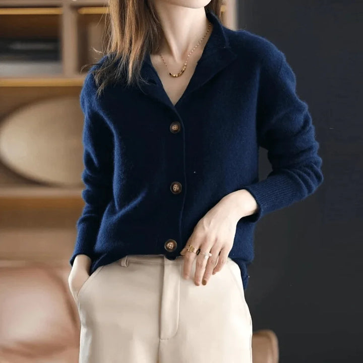Women's Knit Button-Front Cardigan Sweater – Stand-Collar And Ribbed Cuffs