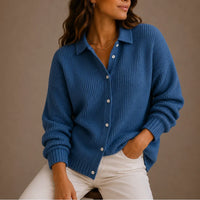Women's Relaxed Collared Button-Up Knit Cardigan