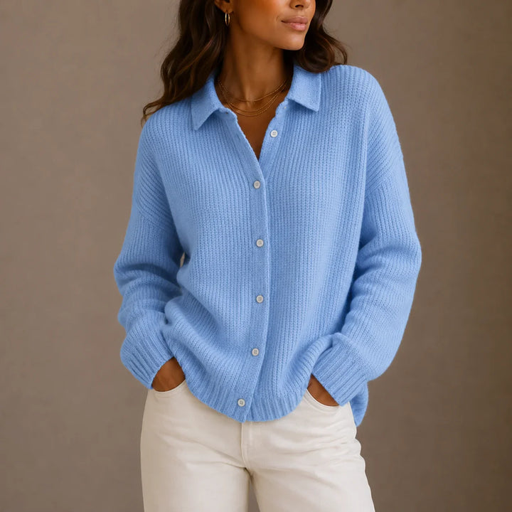 Women's Relaxed Collared Button-Up Knit Cardigan