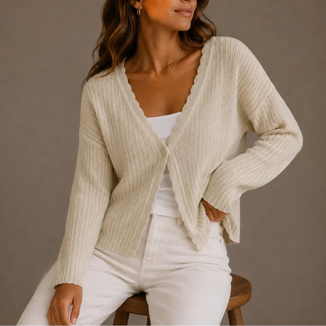 Women's Lightweight V-Neck Button-Up Knit Cardigan