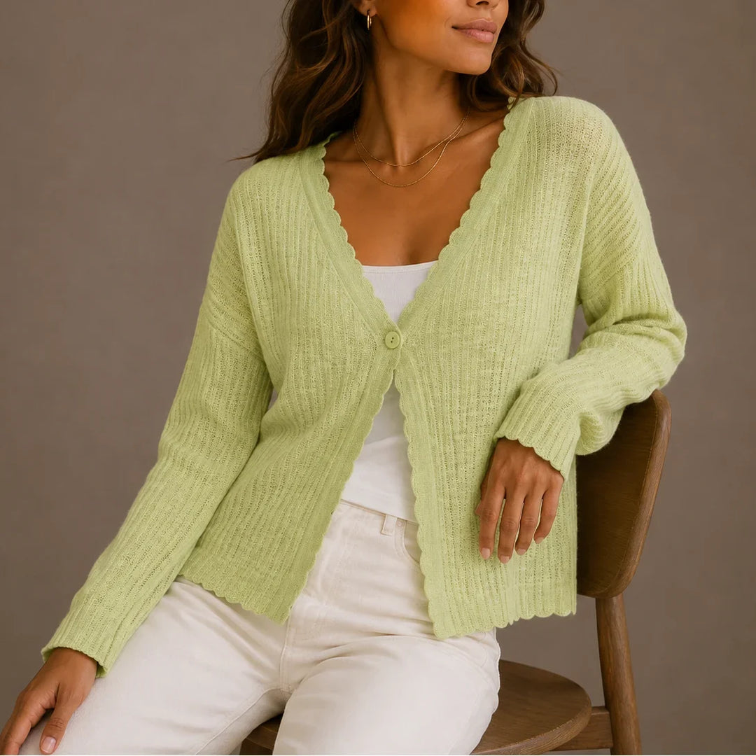 Women's Lightweight V-Neck Button-Up Knit Cardigan