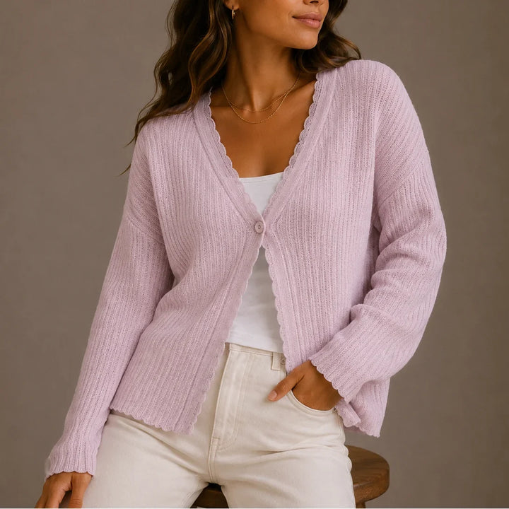 Women's Lightweight V-Neck Button-Up Knit Cardigan