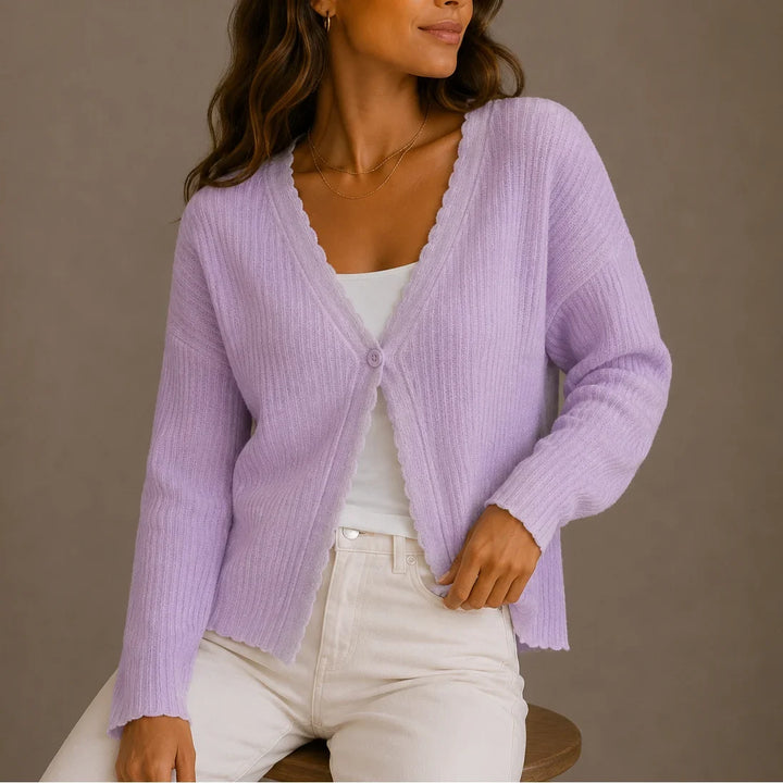 Women's Lightweight V-Neck Button-Up Knit Cardigan