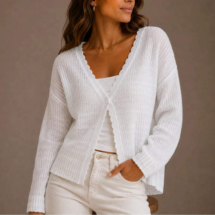 Women's Lightweight V-Neck Button-Up Knit Cardigan