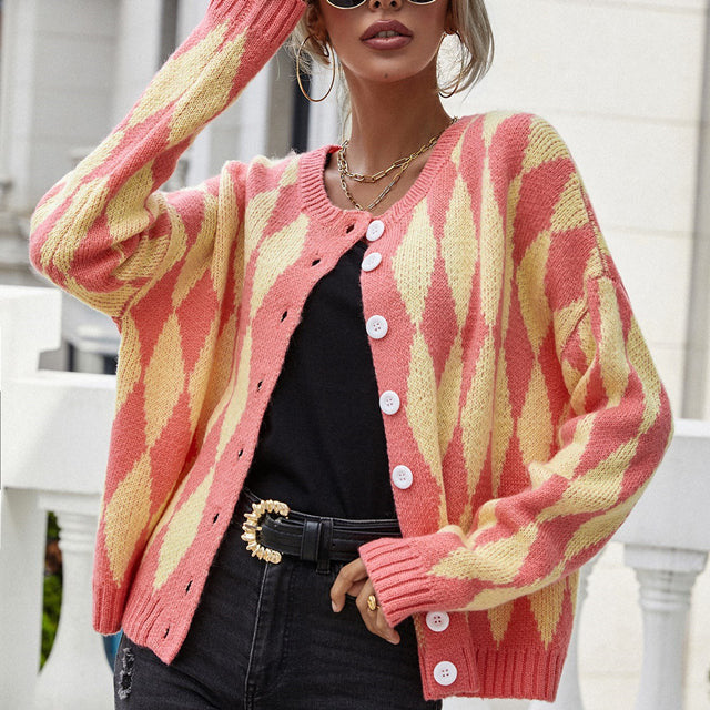 Women's Cardigan – Diamond Knit Button