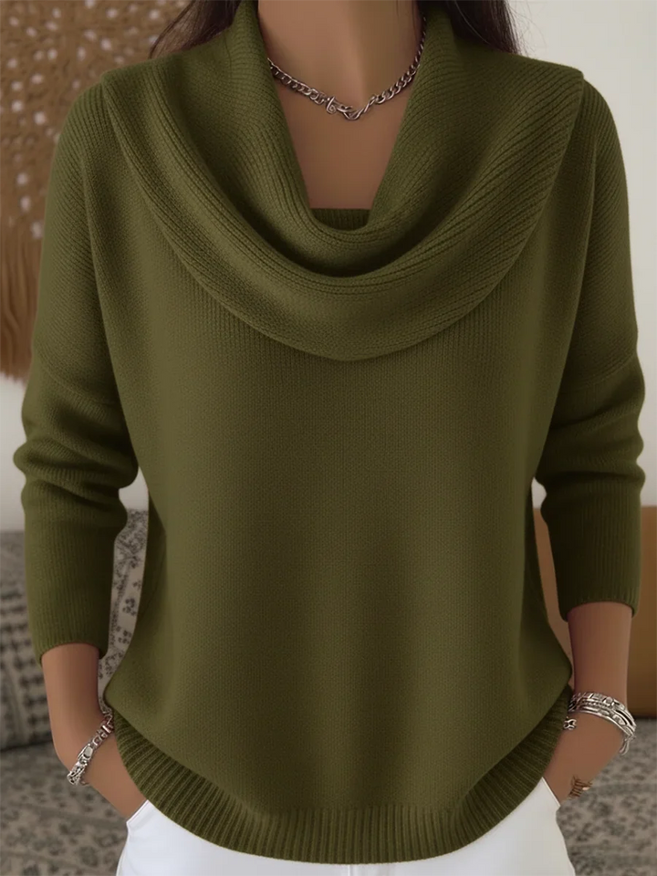 Women's Knit Cowl-Neck Sweater – Long Sleeves And Drop Shoulders