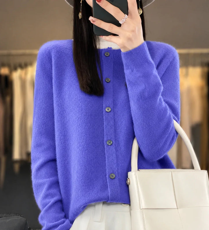 Women's Knit Crew-Neck Cardigan Sweater – Button-Front Closure And Long Sleeves