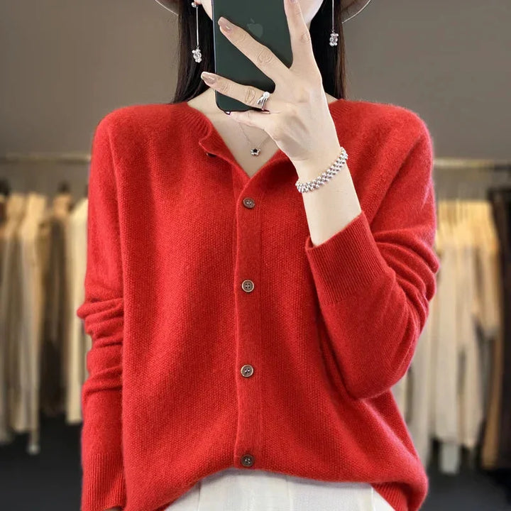 Women's Knit Crew-Neck Cardigan Sweater – Button-Front Closure And Long Sleeves