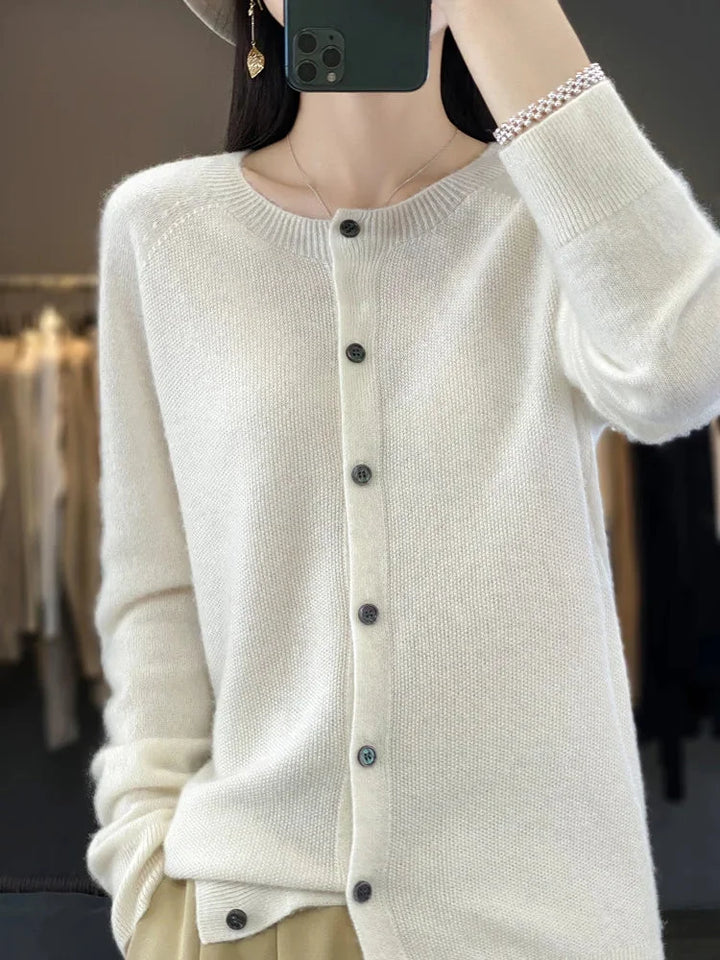Women's Knit Crew-Neck Cardigan Sweater – Button-Front Closure And Long Sleeves