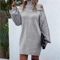 Women's Midi Dress – Ribbed Knit Roll-Neck