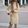 Women's Midi Dress – Cable Knit Turtleneck Long Sleeve