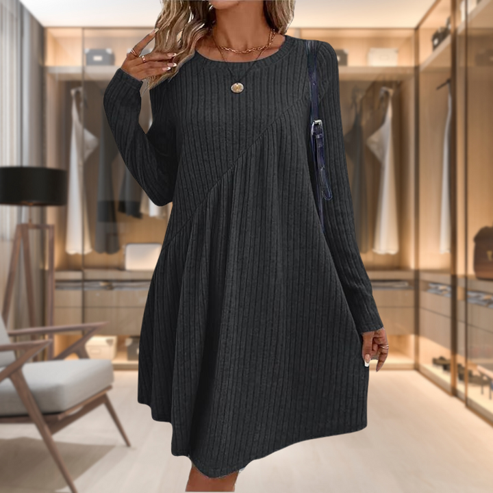 Women's Midi Dress – Ribbed Knit A-Line