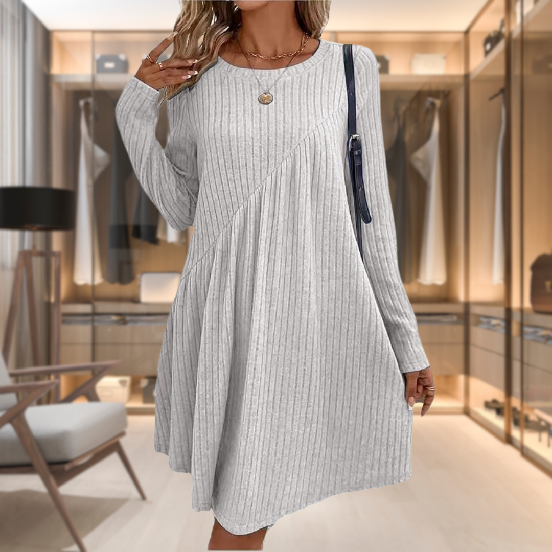 Women's Midi Dress – Ribbed Knit A-Line