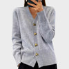 Women's Knit Heart-Button Cardigan Sweater – V-Neck And Ribbed Cuffs