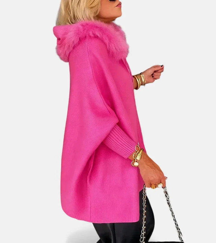 Women's Knit Hooded Cardigan – Full-Zip, Fur-Trim And Patch Pockets