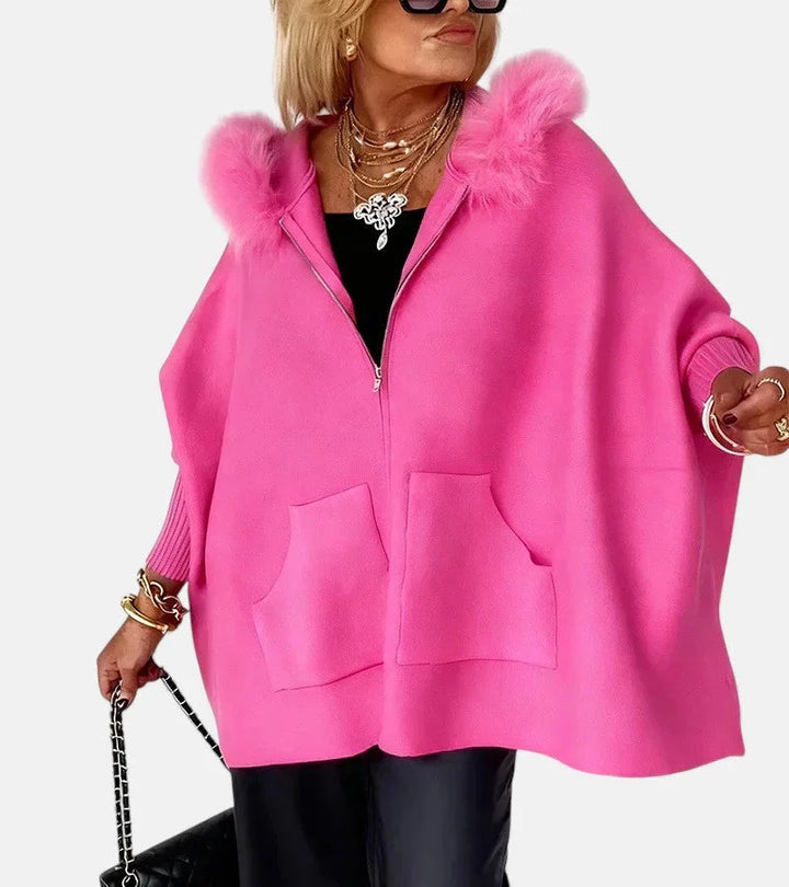 Women's Knit Hooded Cardigan – Full-Zip, Fur-Trim And Patch Pockets