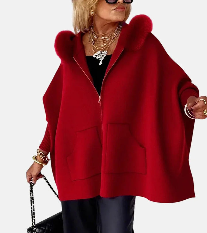 Women's Knit Hooded Cardigan – Full-Zip, Fur-Trim And Patch Pockets