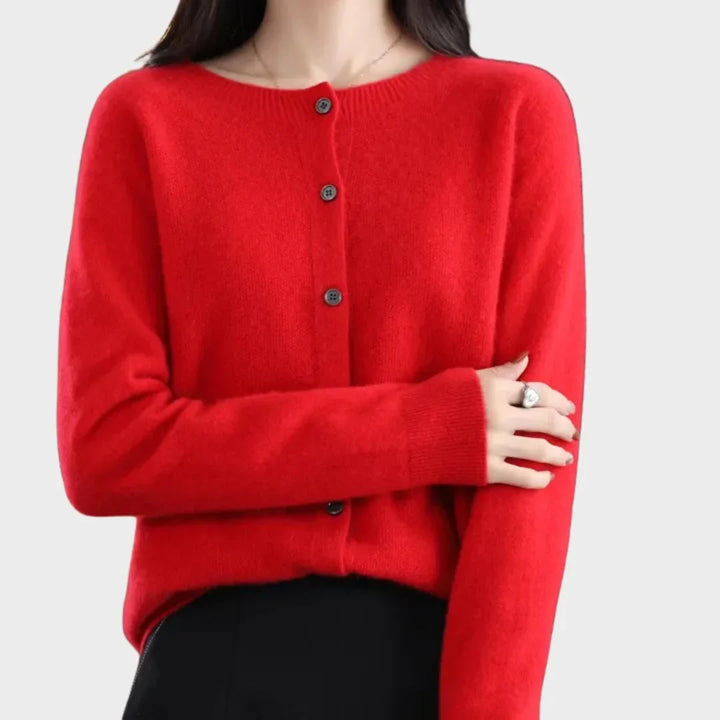 Women's Knit Long-Sleeve Cardigan Sweater – Crew-Neck Button Closure