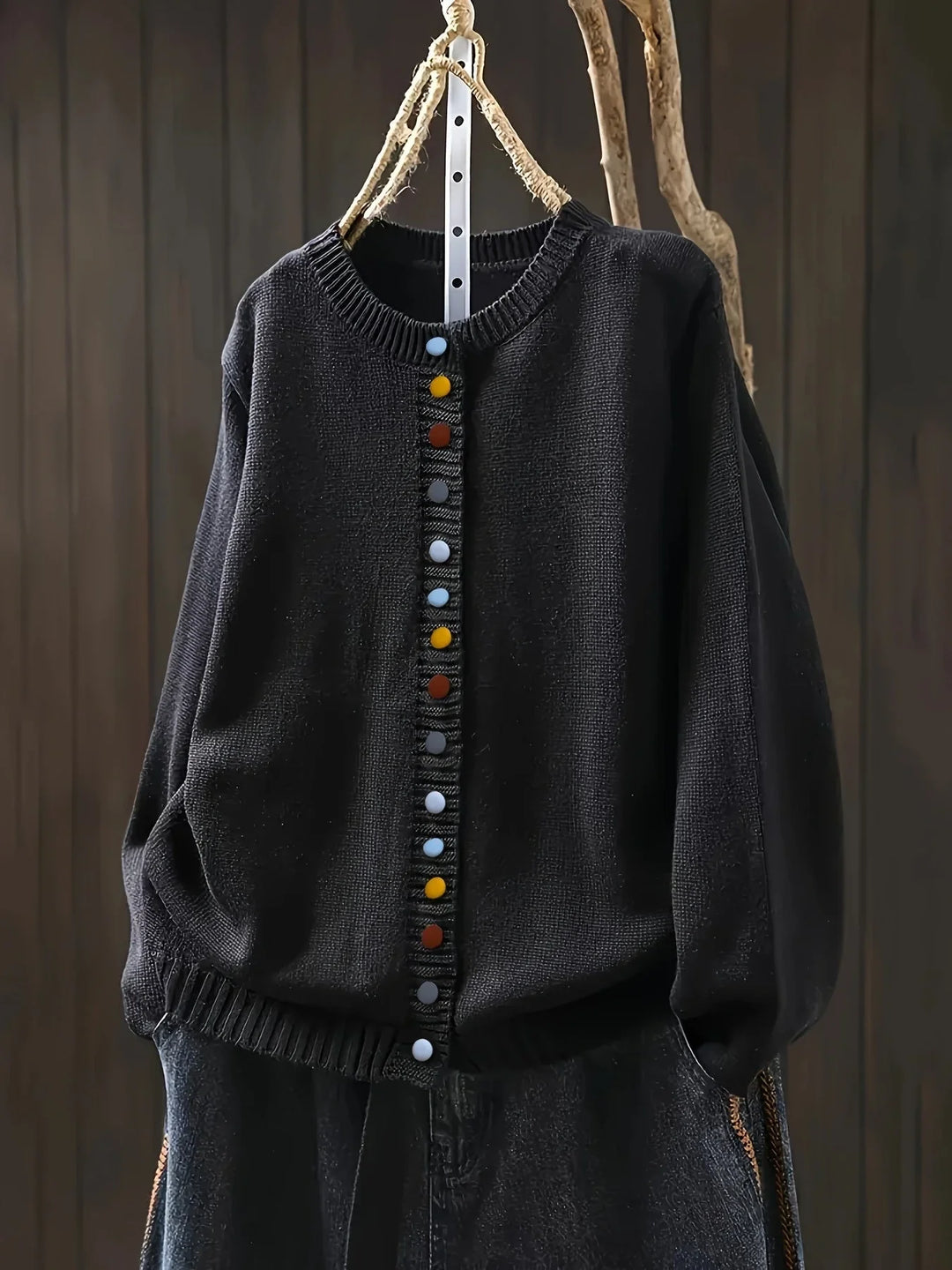 Women's Knit Loose-Fit Cardigan Sweater – Multicolor Button-Front And Crew-Neck