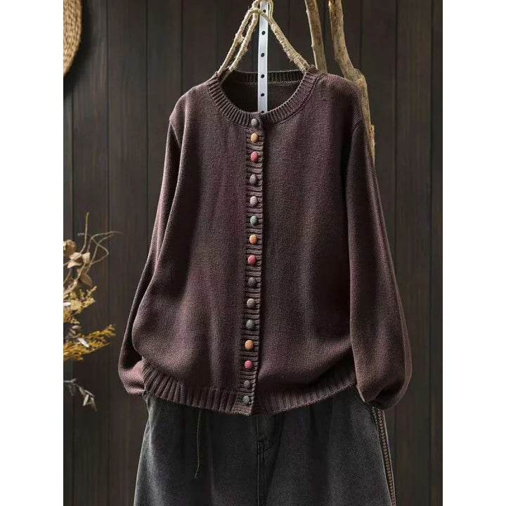 Women's Knit Loose-Fit Cardigan Sweater – Multicolor Button-Front And Crew-Neck