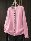 Women's Knit Loose-Fit Cardigan Sweater – Multicolor Button-Front And Crew-Neck