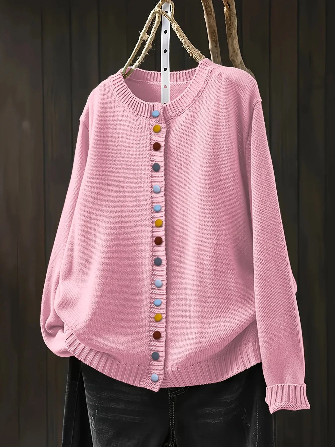 Women's Knit Loose-Fit Cardigan Sweater – Multicolor Button-Front And Crew-Neck