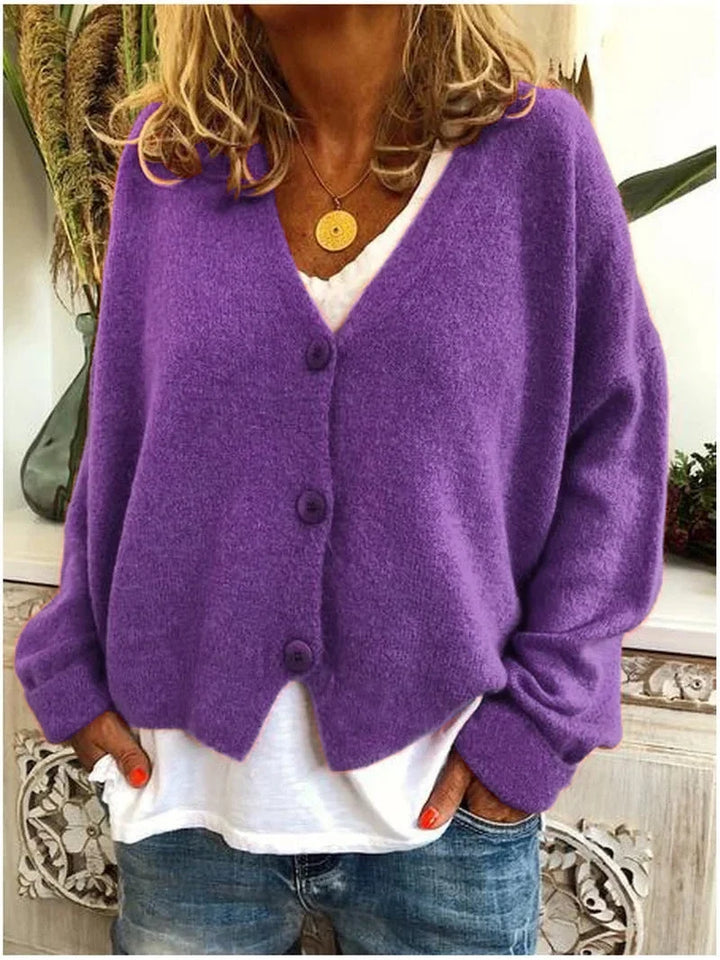 Women's Knit Oversized Cardigan Sweater – V-Neck Long-Sleeve Button-Front