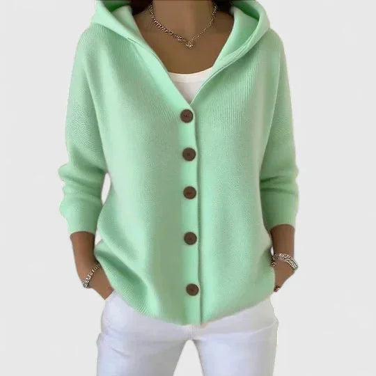 Women's Knit Pink Hooded Cardigan Sweater – Button-Front Closure
