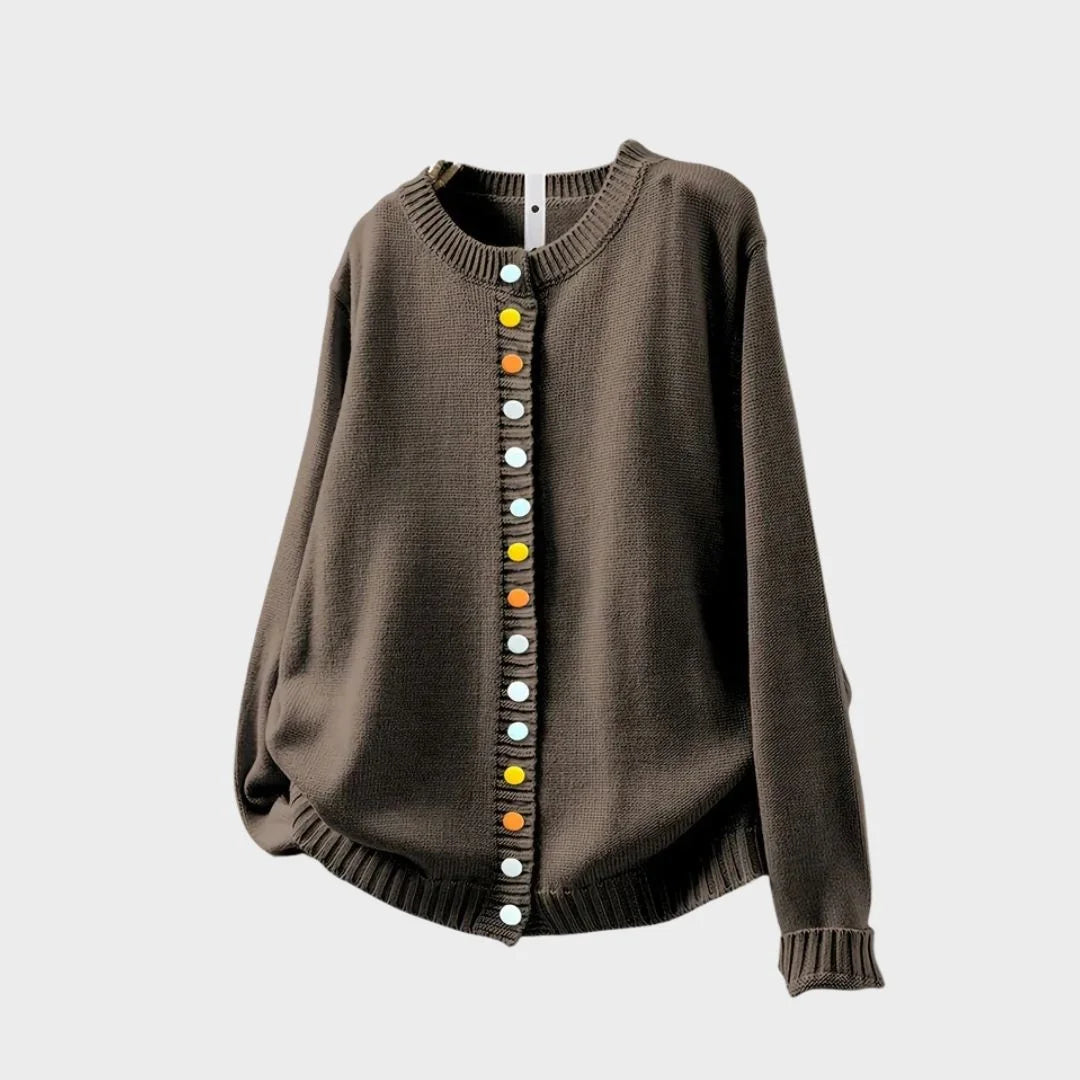 Women's Knit Relaxed-Fit Cardigan Sweater – Crewneck And Multi-Color Button-Front