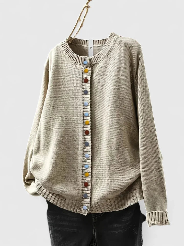 Women's Knit Relaxed-Fit Cardigan Sweater – Crewneck And Multi-Color Button-Front