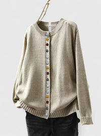 Women's Knit Relaxed-Fit Cardigan Sweater – Crewneck And Multi-Color Button-Front