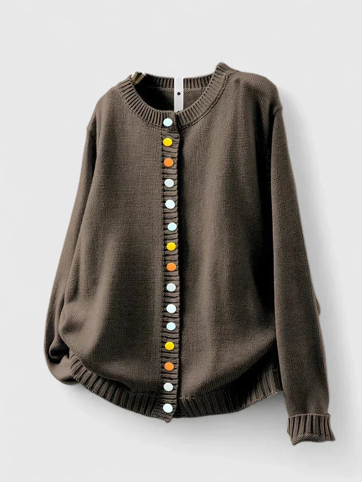 Women's Knit Relaxed-Fit Cardigan Sweater – Crewneck And Multi-Color Button-Front