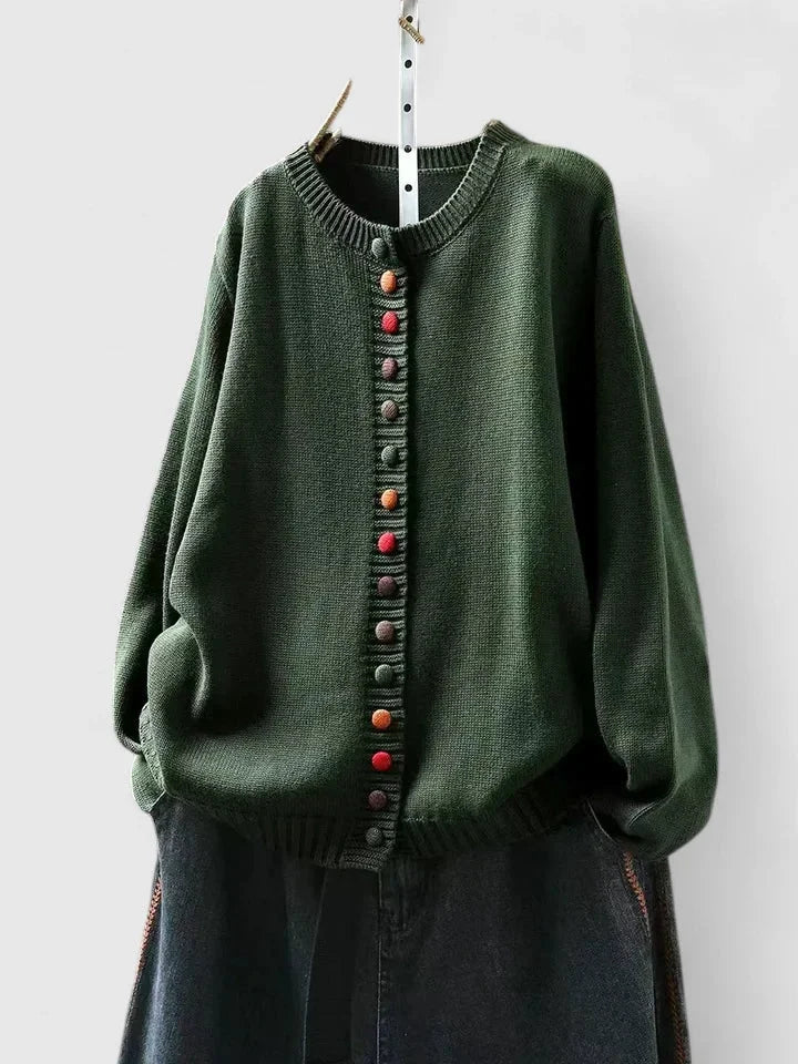 Women's Knit Relaxed-Fit Cardigan Sweater – Crewneck And Multi-Color Button-Front