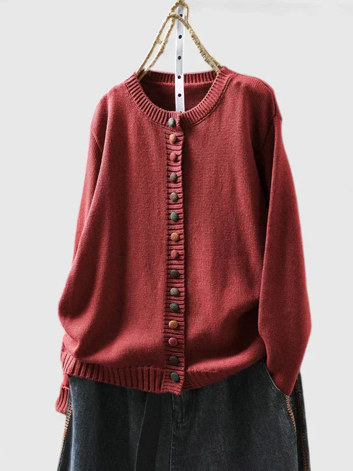 Women's Knit Relaxed-Fit Cardigan Sweater – Crewneck And Multi-Color Button-Front