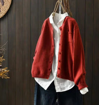 Women's Knit Relaxed Fit Crew Neck Cardigan Sweater – Button Front And Chest Pocket