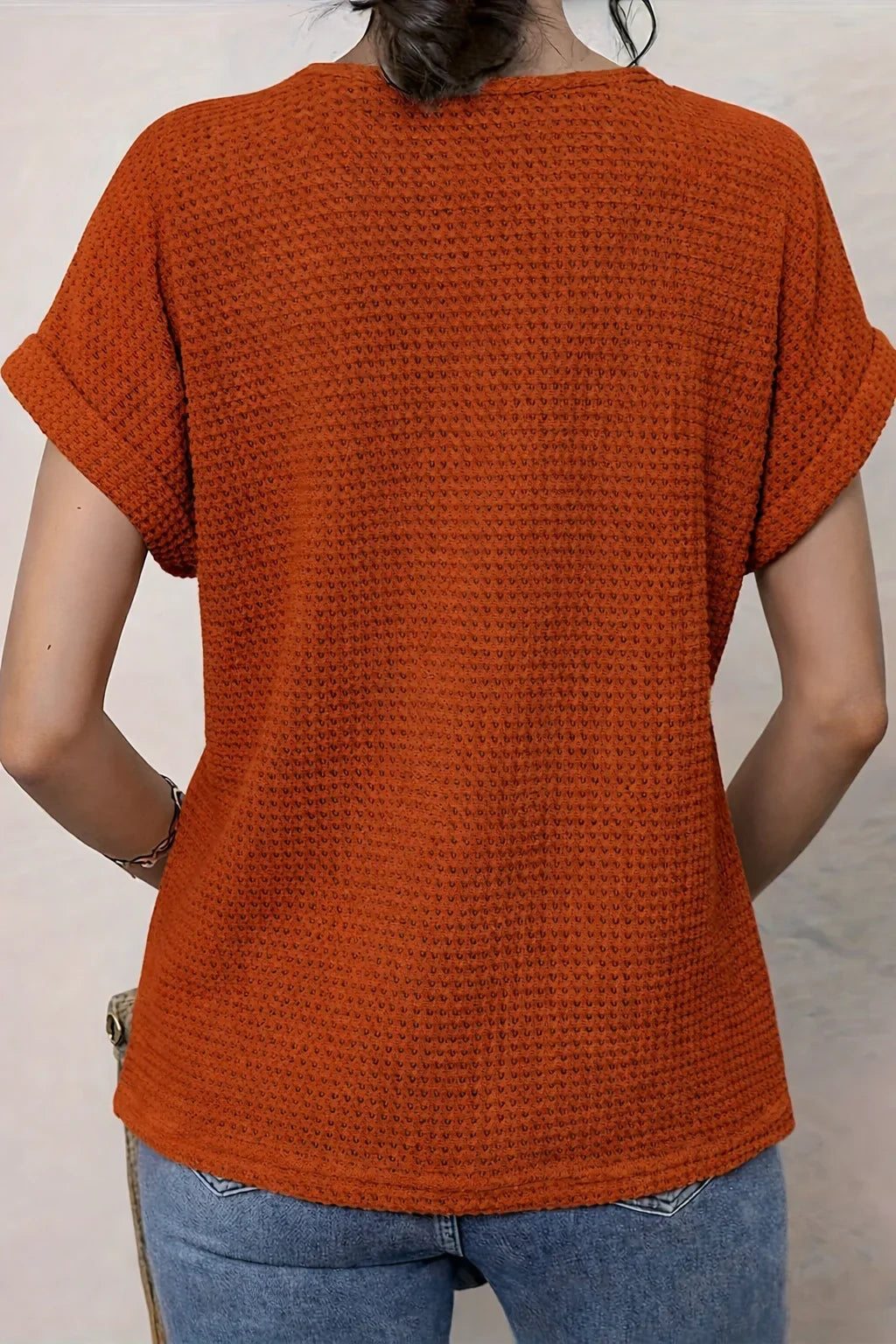 Women's Knit Short-Sleeve Top – Round-Neck And Crochet Yoke Detail