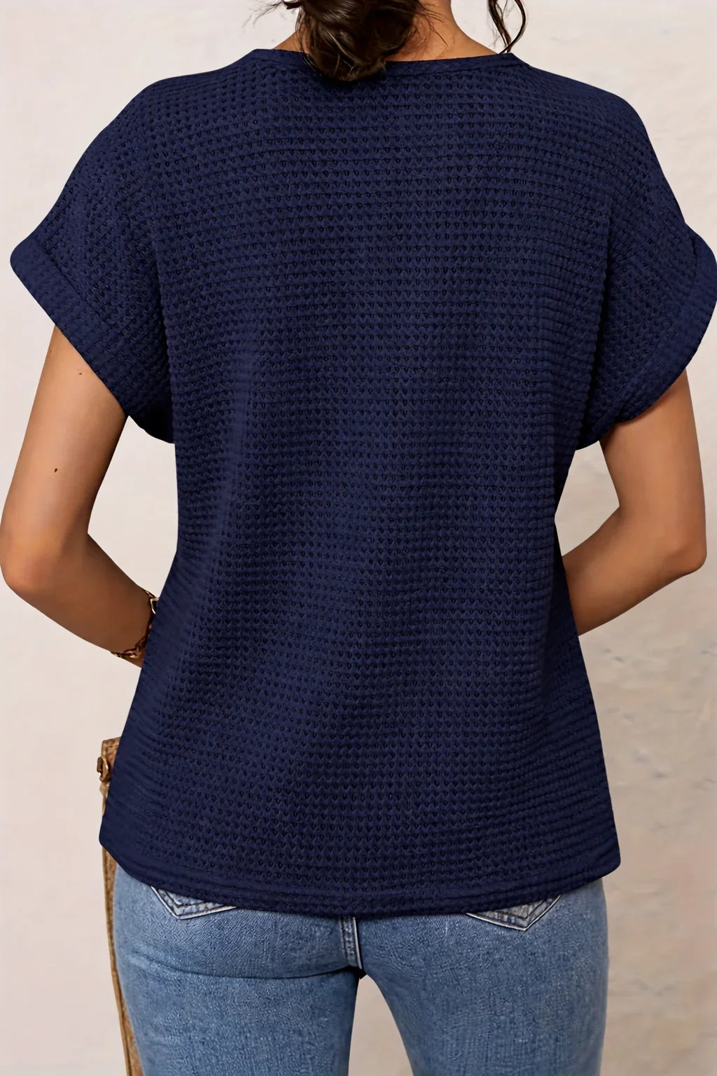 Women's Knit Short-Sleeve Top – Round-Neck And Crochet Yoke Detail