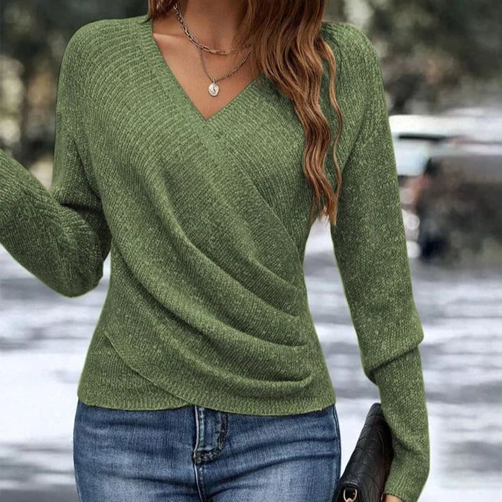 Women's Knit Wrap-Front Sweater – V-Neck Long-Sleeve