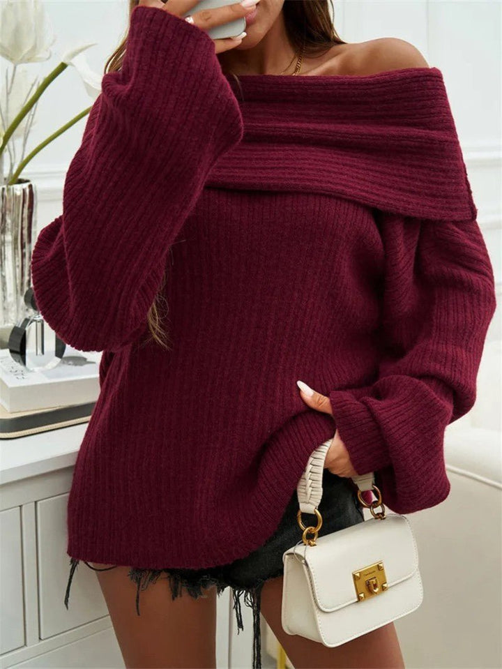 Women's Jumper – Off-Shoulder Ribbed Knit