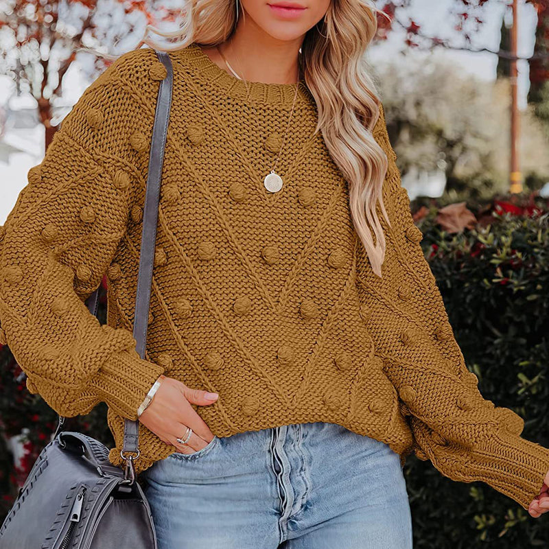 Women's Jumper – Chunky Cable Knit Bobble Balloon Sleeve