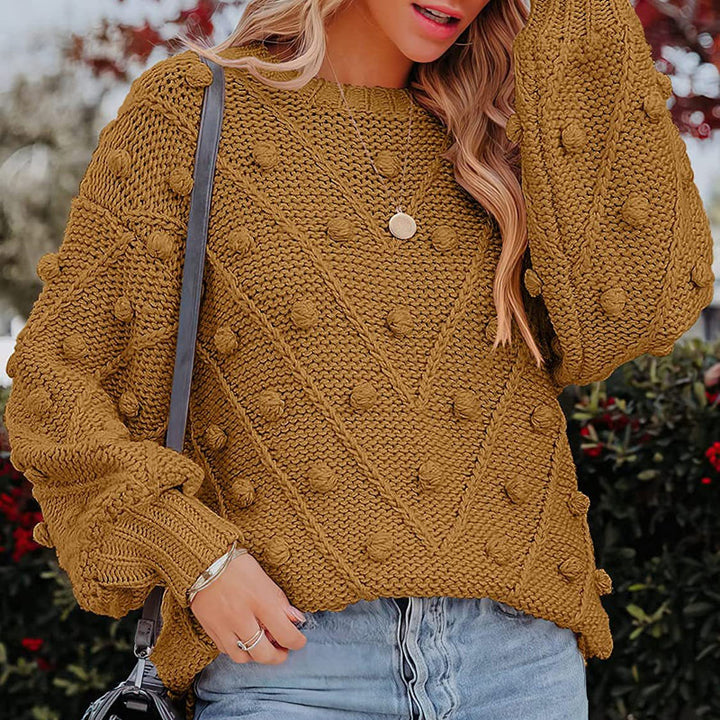 Women's Jumper – Chunky Cable Knit Bobble Balloon Sleeve