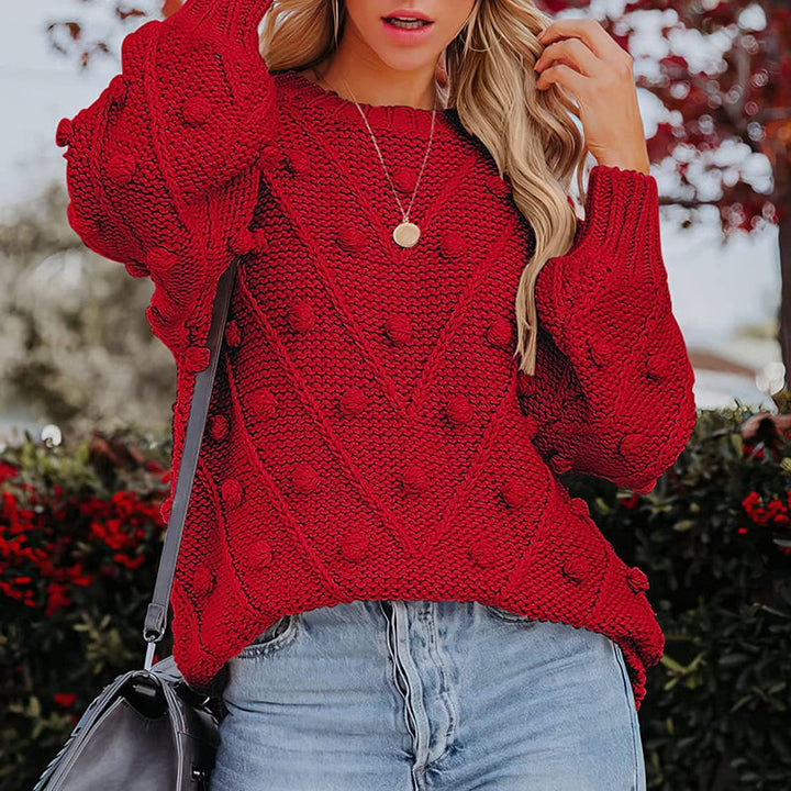 Women's Jumper – Chunky Cable Knit Bobble Balloon Sleeve