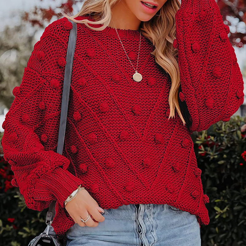 Women's Jumper – Chunky Cable Knit Bobble Balloon Sleeve