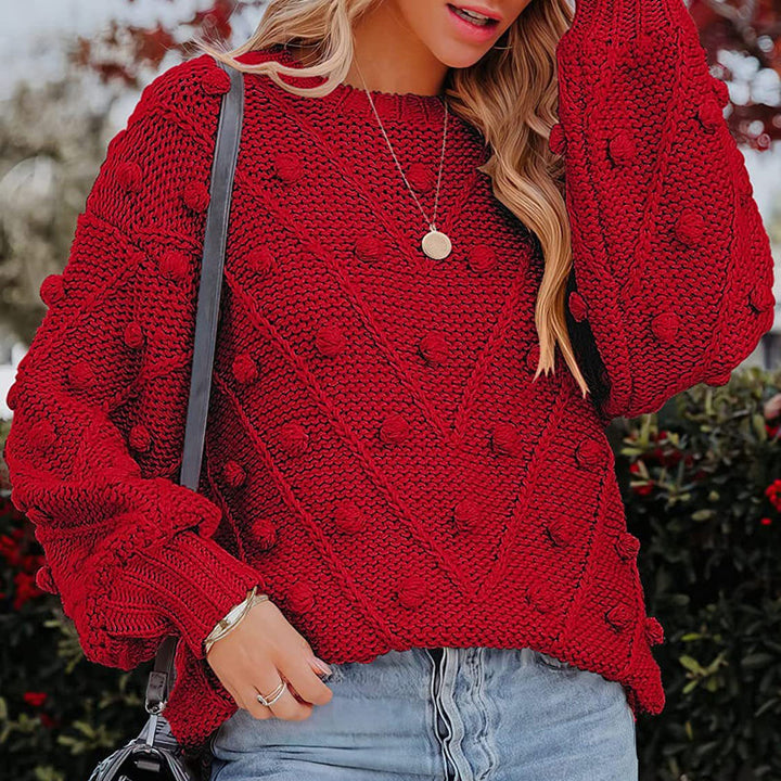 Women's Jumper – Chunky Cable Knit Bobble Balloon Sleeve