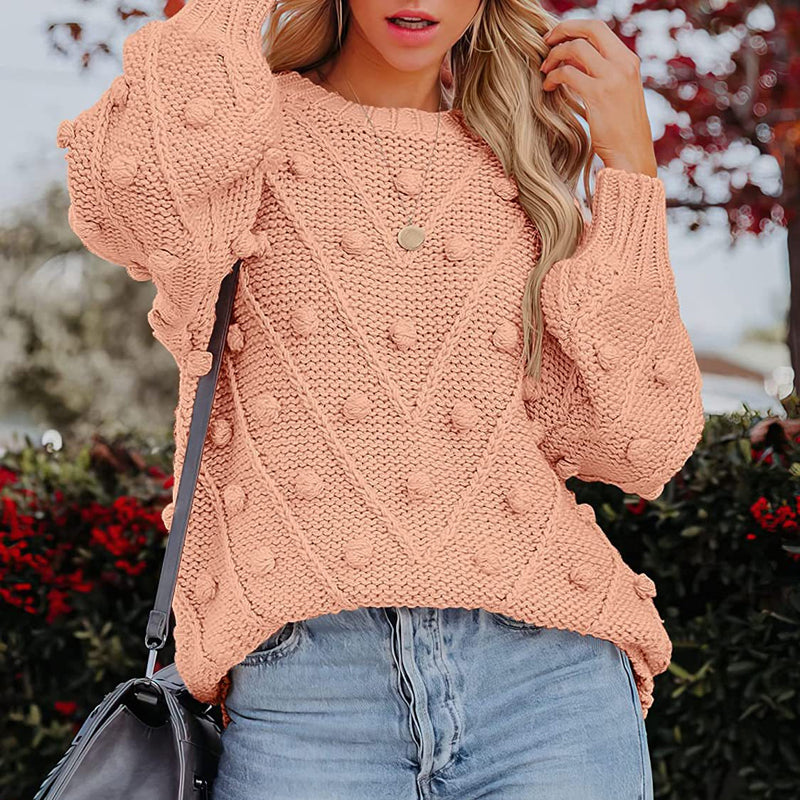 Women's Jumper – Chunky Cable Knit Bobble Balloon Sleeve