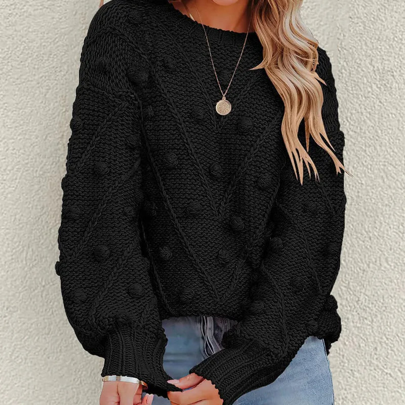 Women's Jumper – Chunky Cable Knit Bobble Balloon Sleeve
